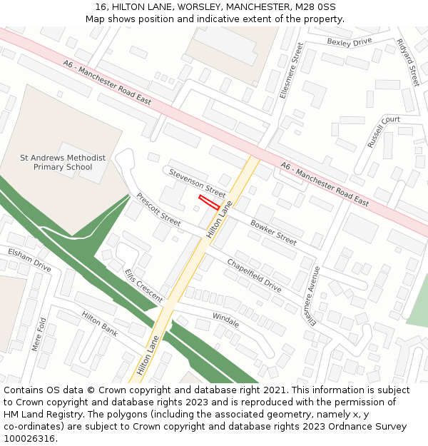 16, HILTON LANE, WORSLEY, MANCHESTER, M28 0SS: Location map and indicative extent of plot