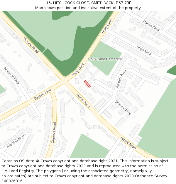 16, HITCHCOCK CLOSE, SMETHWICK, B67 7RF: Location map and indicative extent of plot