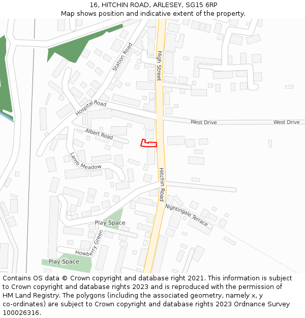 16, HITCHIN ROAD, ARLESEY, SG15 6RP: Location map and indicative extent of plot