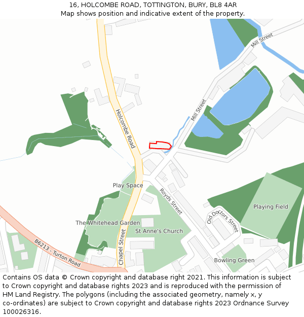 16, HOLCOMBE ROAD, TOTTINGTON, BURY, BL8 4AR: Location map and indicative extent of plot