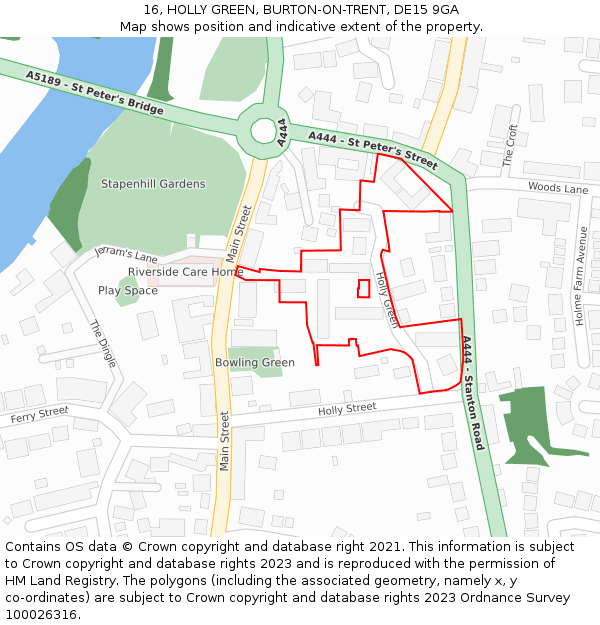 16, HOLLY GREEN, BURTON-ON-TRENT, DE15 9GA: Location map and indicative extent of plot