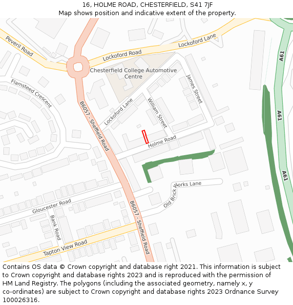 16, HOLME ROAD, CHESTERFIELD, S41 7JF: Location map and indicative extent of plot
