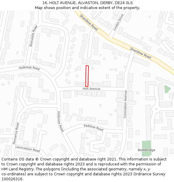 16, HOLT AVENUE, ALVASTON, DERBY, DE24 0LS: Location map and indicative extent of plot