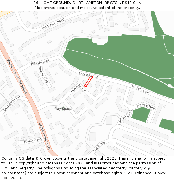16, HOME GROUND, SHIREHAMPTON, BRISTOL, BS11 0HN: Location map and indicative extent of plot