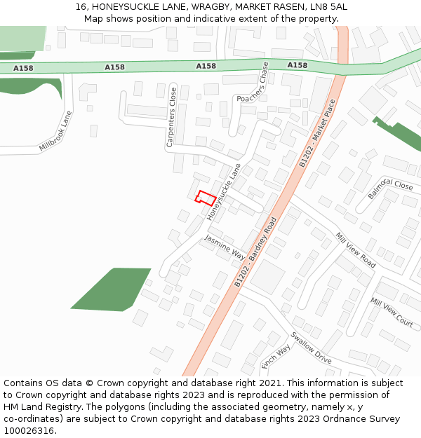 16, HONEYSUCKLE LANE, WRAGBY, MARKET RASEN, LN8 5AL: Location map and indicative extent of plot