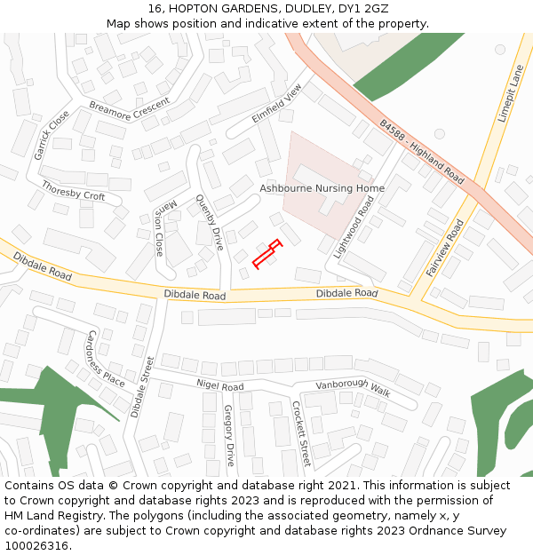 16, HOPTON GARDENS, DUDLEY, DY1 2GZ: Location map and indicative extent of plot