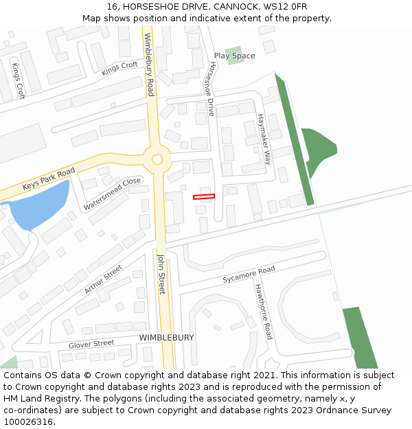 16, HORSESHOE DRIVE, CANNOCK, WS12 0FR: Location map and indicative extent of plot