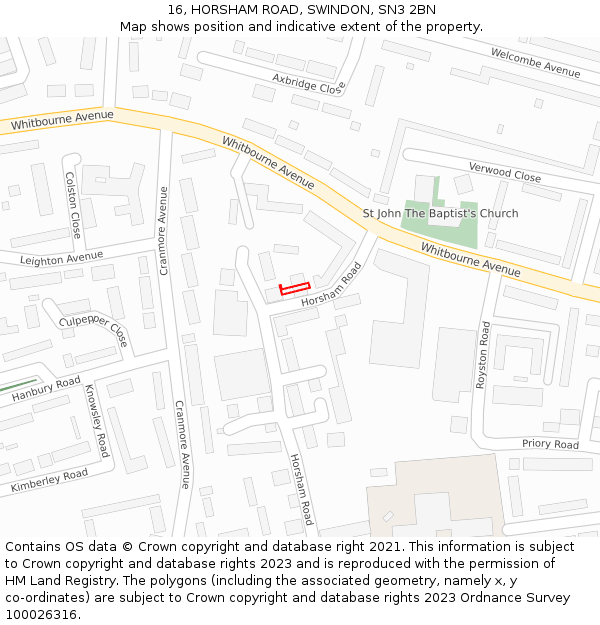 16, HORSHAM ROAD, SWINDON, SN3 2BN: Location map and indicative extent of plot
