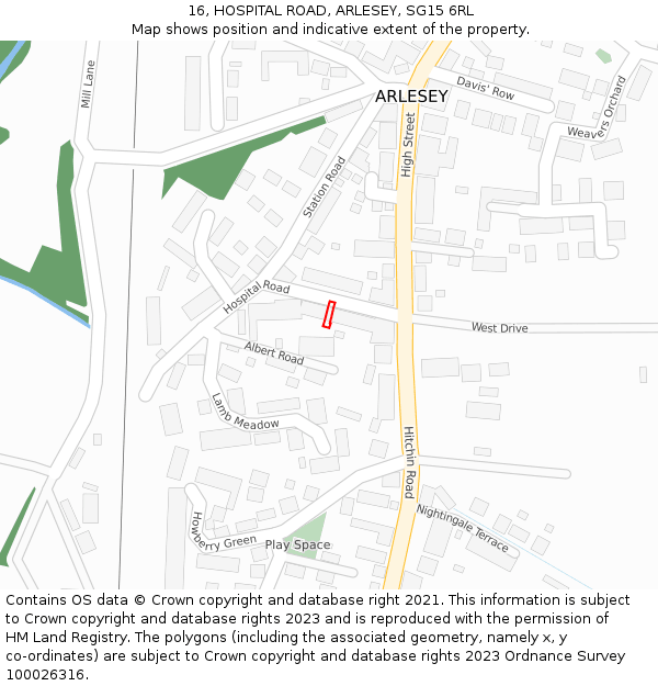16, HOSPITAL ROAD, ARLESEY, SG15 6RL: Location map and indicative extent of plot
