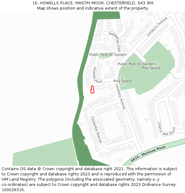 16, HOWELLS PLACE, MASTIN MOOR, CHESTERFIELD, S43 3FA: Location map and indicative extent of plot