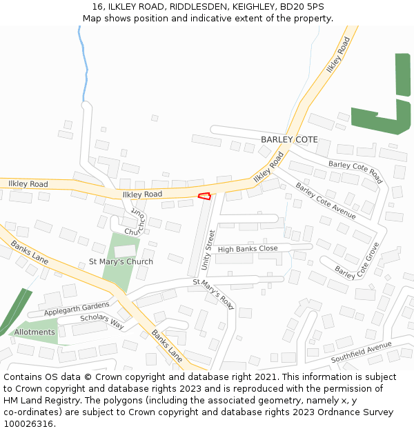 16, ILKLEY ROAD, RIDDLESDEN, KEIGHLEY, BD20 5PS: Location map and indicative extent of plot