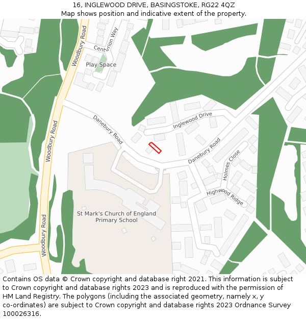 16, INGLEWOOD DRIVE, BASINGSTOKE, RG22 4QZ: Location map and indicative extent of plot