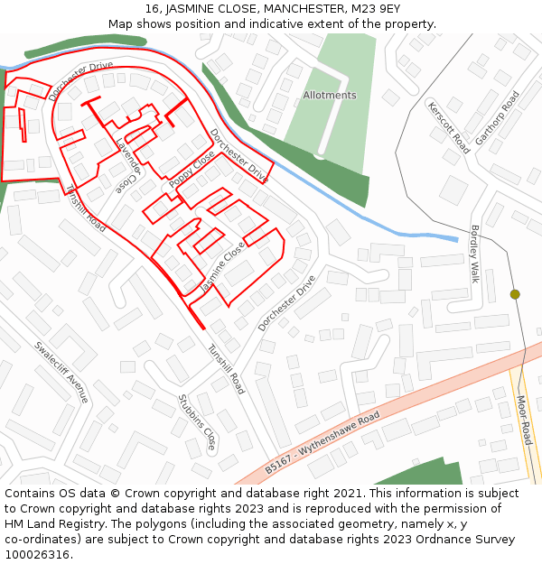 16, JASMINE CLOSE, MANCHESTER, M23 9EY: Location map and indicative extent of plot