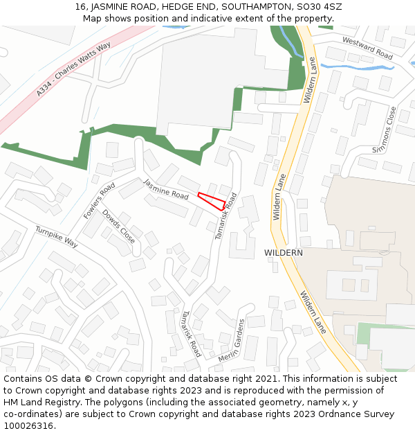16, JASMINE ROAD, HEDGE END, SOUTHAMPTON, SO30 4SZ: Location map and indicative extent of plot