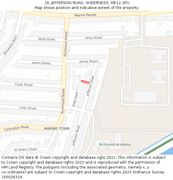 16, JEFFERSON ROAD, SHEERNESS, ME12 2PU: Location map and indicative extent of plot