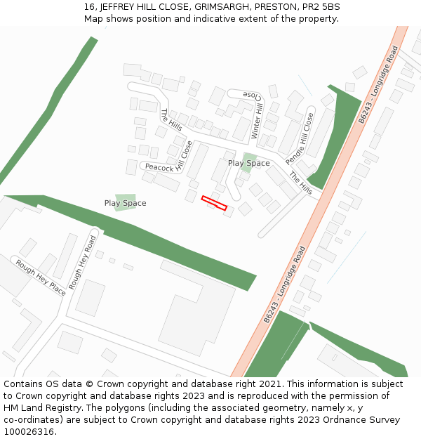 16, JEFFREY HILL CLOSE, GRIMSARGH, PRESTON, PR2 5BS: Location map and indicative extent of plot
