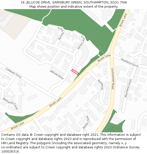 16, JELLICOE DRIVE, SARISBURY GREEN, SOUTHAMPTON, SO31 7NW: Location map and indicative extent of plot