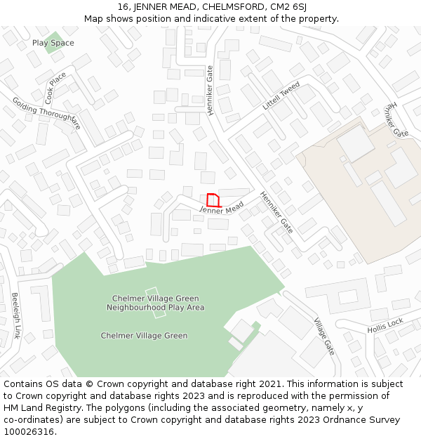 16, JENNER MEAD, CHELMSFORD, CM2 6SJ: Location map and indicative extent of plot