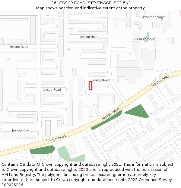 16, JESSOP ROAD, STEVENAGE, SG1 5NF: Location map and indicative extent of plot