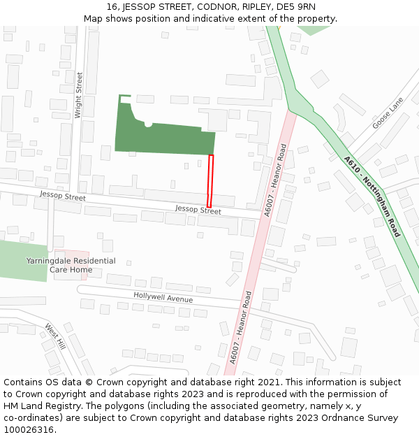 16, JESSOP STREET, CODNOR, RIPLEY, DE5 9RN: Location map and indicative extent of plot