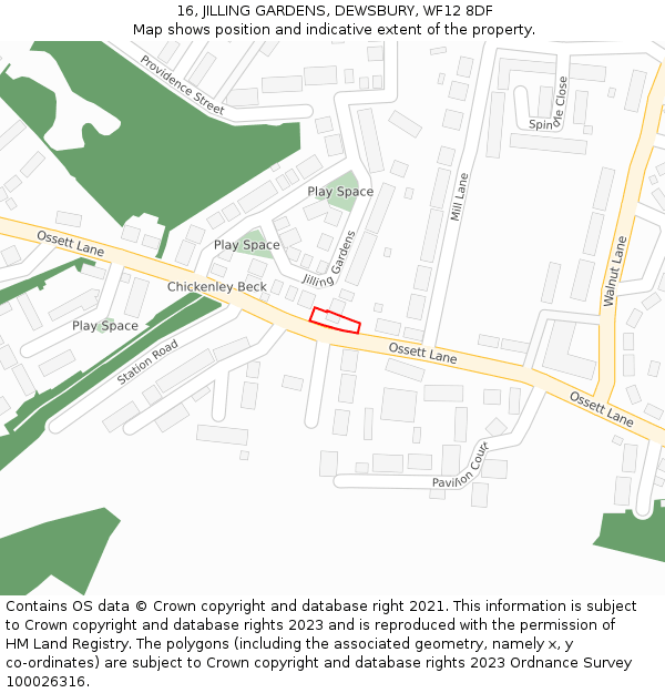 16, JILLING GARDENS, DEWSBURY, WF12 8DF: Location map and indicative extent of plot