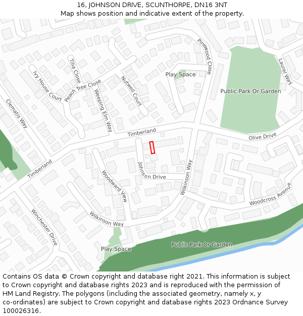 16, JOHNSON DRIVE, SCUNTHORPE, DN16 3NT: Location map and indicative extent of plot