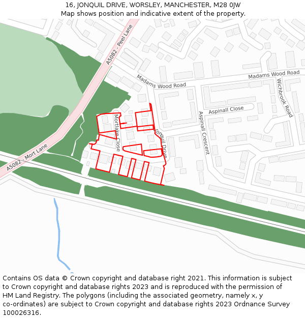 16, JONQUIL DRIVE, WORSLEY, MANCHESTER, M28 0JW: Location map and indicative extent of plot