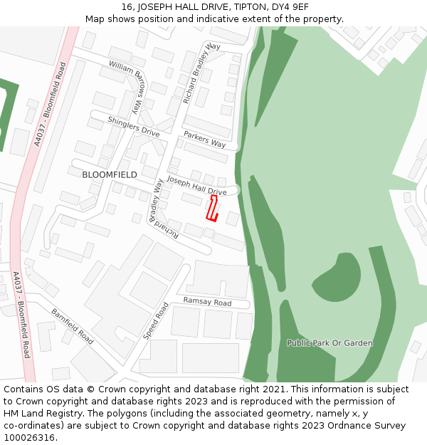 16, JOSEPH HALL DRIVE, TIPTON, DY4 9EF: Location map and indicative extent of plot