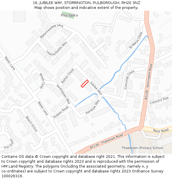 16, JUBILEE WAY, STORRINGTON, PULBOROUGH, RH20 3NZ: Location map and indicative extent of plot