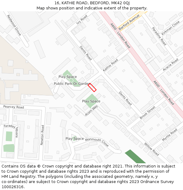 16, KATHIE ROAD, BEDFORD, MK42 0QJ: Location map and indicative extent of plot