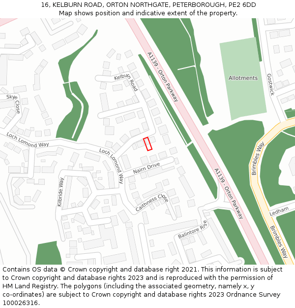 16, KELBURN ROAD, ORTON NORTHGATE, PETERBOROUGH, PE2 6DD: Location map and indicative extent of plot