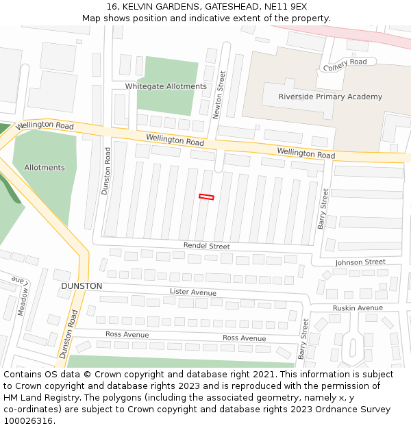 16, KELVIN GARDENS, GATESHEAD, NE11 9EX: Location map and indicative extent of plot