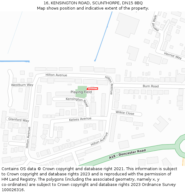 16, KENSINGTON ROAD, SCUNTHORPE, DN15 8BQ: Location map and indicative extent of plot