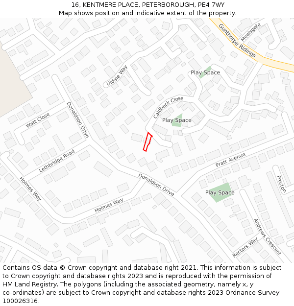 16, KENTMERE PLACE, PETERBOROUGH, PE4 7WY: Location map and indicative extent of plot