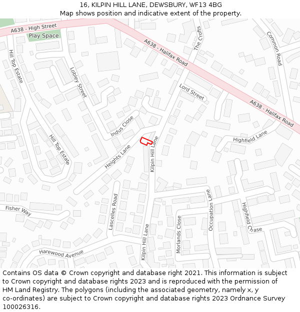 16, KILPIN HILL LANE, DEWSBURY, WF13 4BG: Location map and indicative extent of plot