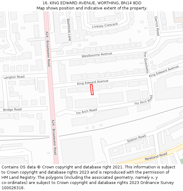 16, KING EDWARD AVENUE, WORTHING, BN14 8DD: Location map and indicative extent of plot
