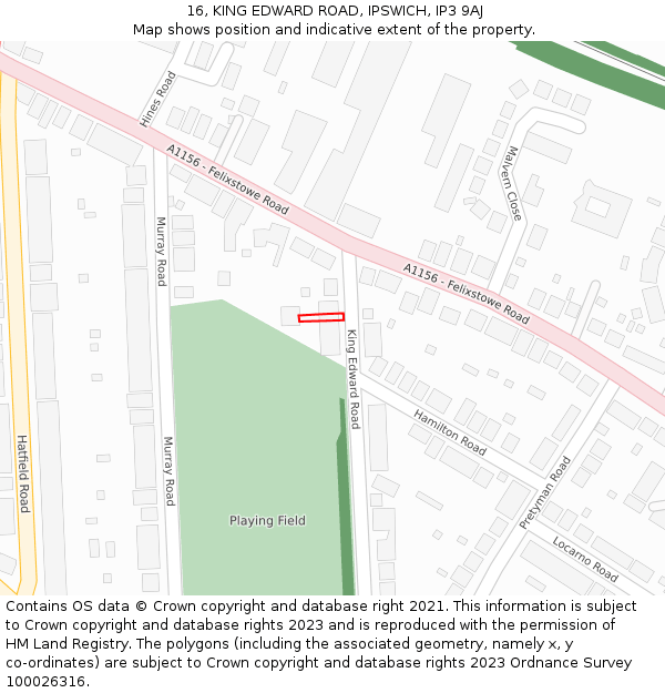 16, KING EDWARD ROAD, IPSWICH, IP3 9AJ: Location map and indicative extent of plot