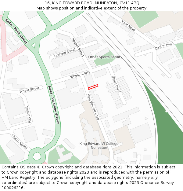 16, KING EDWARD ROAD, NUNEATON, CV11 4BQ: Location map and indicative extent of plot