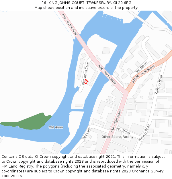 16, KING JOHNS COURT, TEWKESBURY, GL20 6EG: Location map and indicative extent of plot
