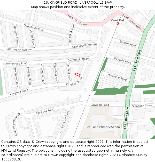 16, KINGFIELD ROAD, LIVERPOOL, L9 3AW: Location map and indicative extent of plot