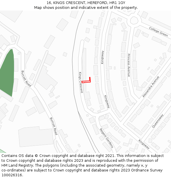 16, KINGS CRESCENT, HEREFORD, HR1 1GY: Location map and indicative extent of plot