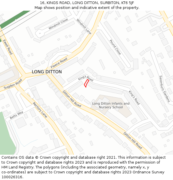16, KINGS ROAD, LONG DITTON, SURBITON, KT6 5JF: Location map and indicative extent of plot