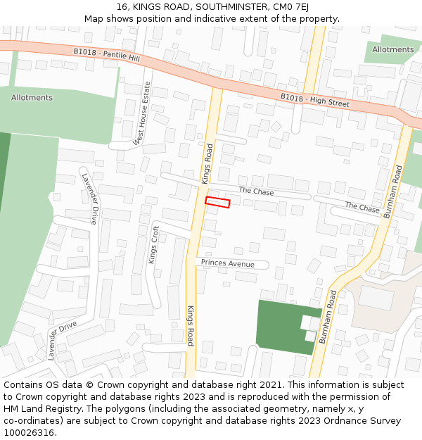 16, KINGS ROAD, SOUTHMINSTER, CM0 7EJ: Location map and indicative extent of plot