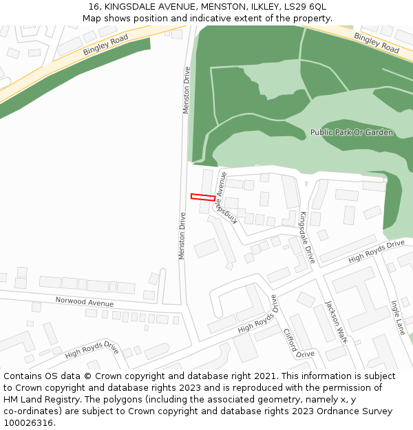 16, KINGSDALE AVENUE, MENSTON, ILKLEY, LS29 6QL: Location map and indicative extent of plot
