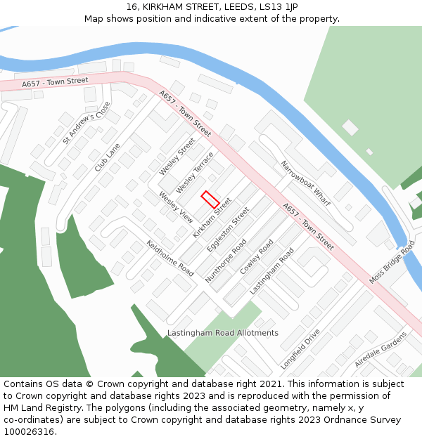 16, KIRKHAM STREET, LEEDS, LS13 1JP: Location map and indicative extent of plot