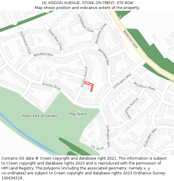 16, KISDON AVENUE, STOKE-ON-TRENT, ST6 8GW: Location map and indicative extent of plot