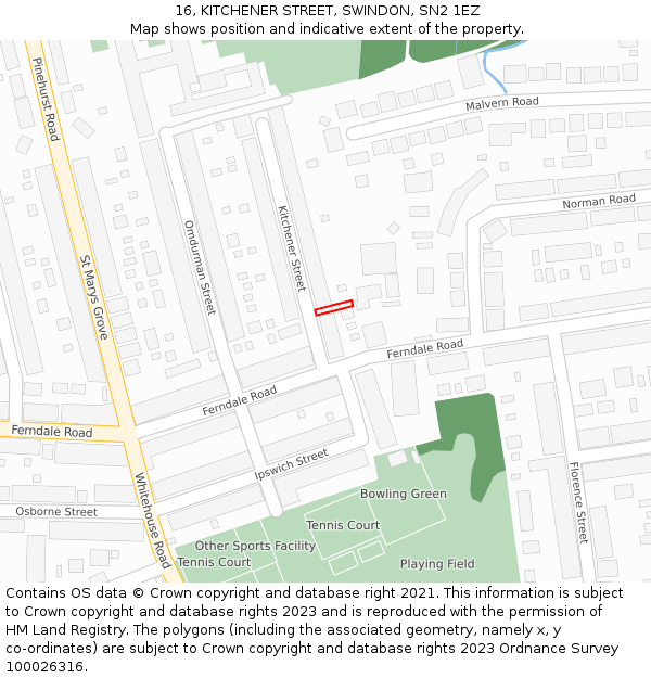 16, KITCHENER STREET, SWINDON, SN2 1EZ: Location map and indicative extent of plot