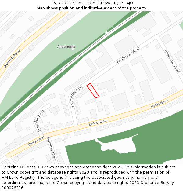 16, KNIGHTSDALE ROAD, IPSWICH, IP1 4JQ: Location map and indicative extent of plot