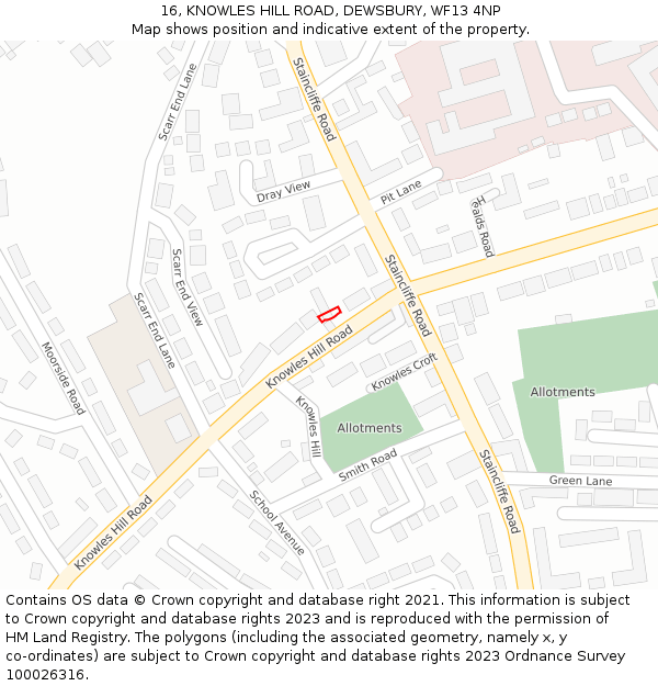 16, KNOWLES HILL ROAD, DEWSBURY, WF13 4NP: Location map and indicative extent of plot
