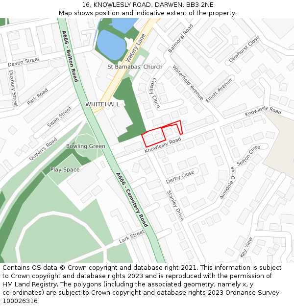 16, KNOWLESLY ROAD, DARWEN, BB3 2NE: Location map and indicative extent of plot